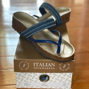 Italian Shoemakers Blue Metallic Cork Wedge Sandals